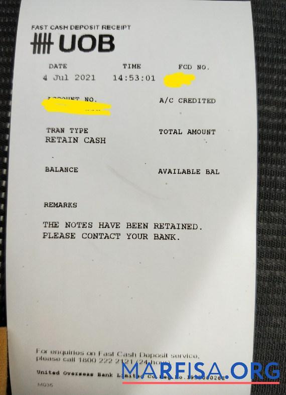 Printable Singapore UOB bank deposit receipt download for verification